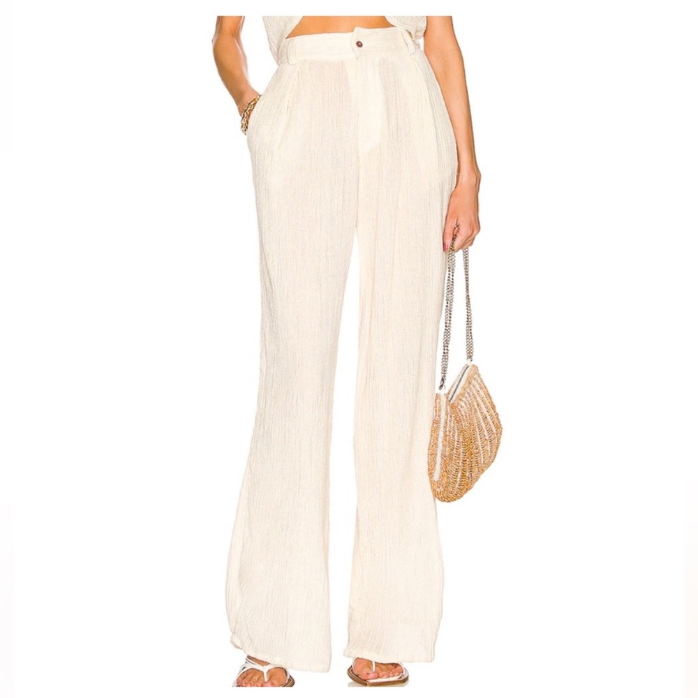 Wide Leg High-Rise Cream Pants for Women